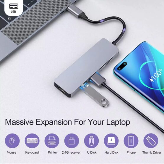 High Quality 5 in 1 USB Type C Hub with 4K HDMI SD TF Card Reader and 2 Ports USB 3.0 for MacBook Pro - Image 4